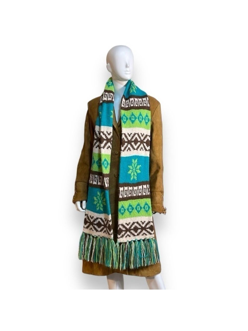 Vintage (2004) Old Navy Wool, Alpaca, Angora Scarf Teal, Green, Brown and Cream